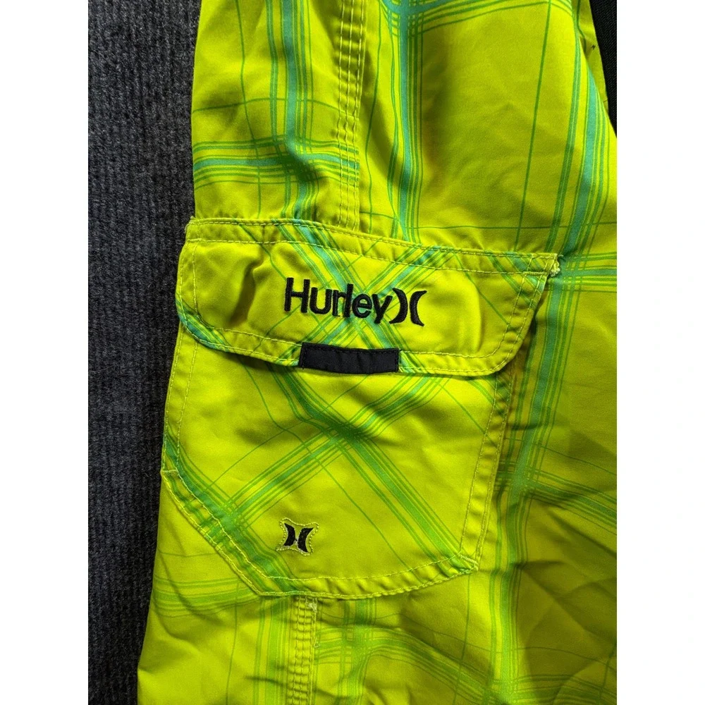 Hurley Texas Tech Red Raiders Board Shorts Mens 33 Neon Lime Green Plaid Cargo
